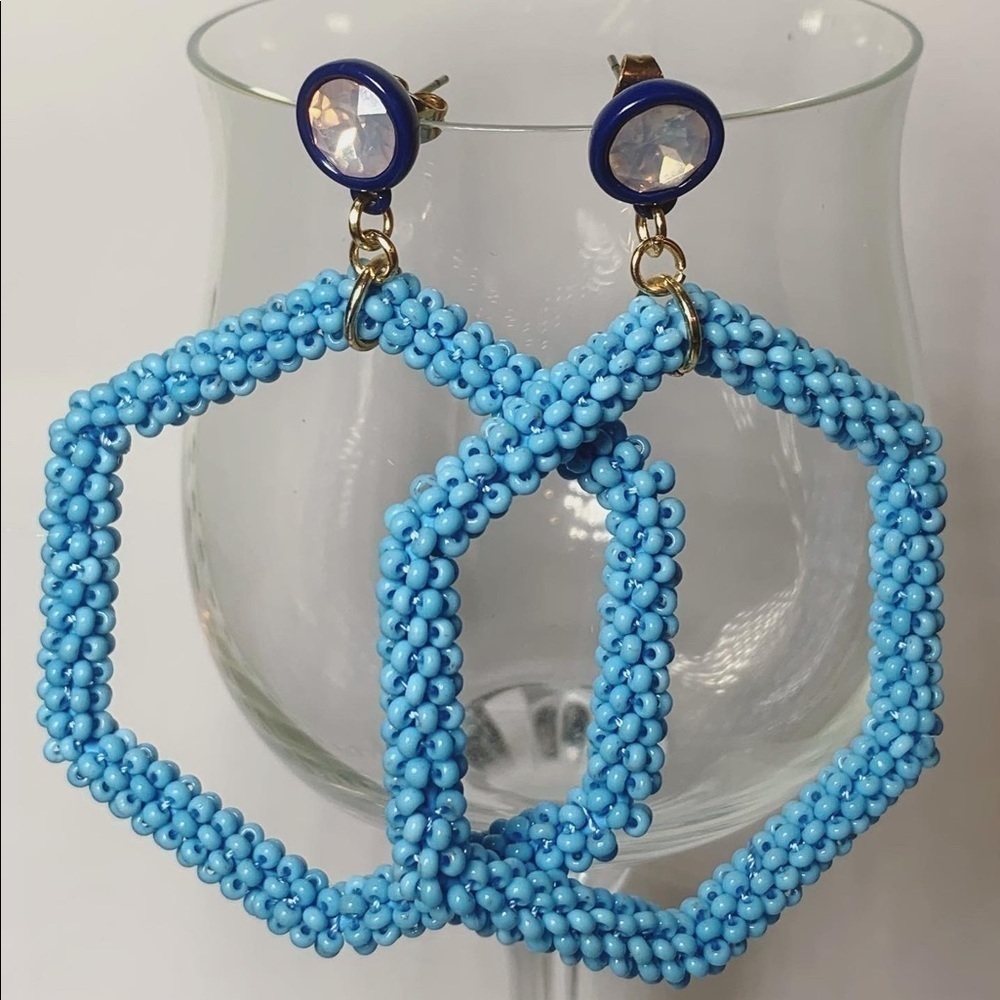 Blue Diamond dangling hexagon BP earrings